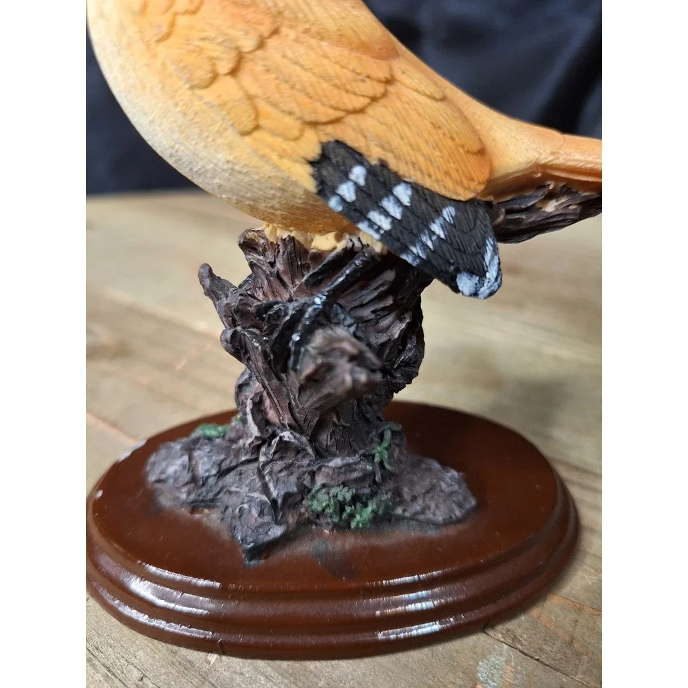 Resin Yellow Female Baltimore Oriole Figurine on Tree Stump Hand Painted